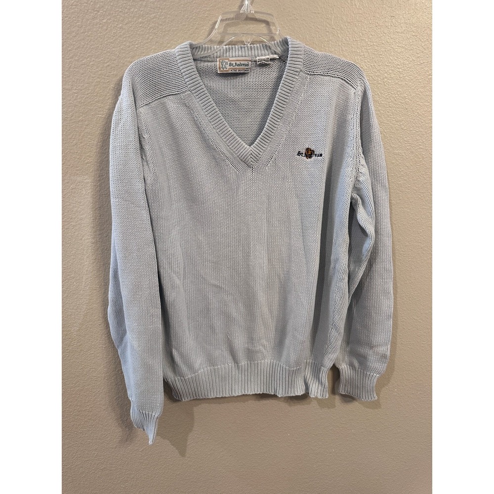 St. Andrews V-Neck Sweater Golf Active Sportswear Cotton Knit Blue L
